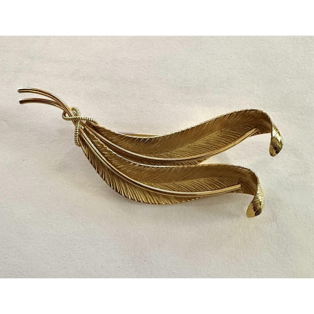 Vintage Wells 14k Gold Filled Feather Pin Mid Century Modern